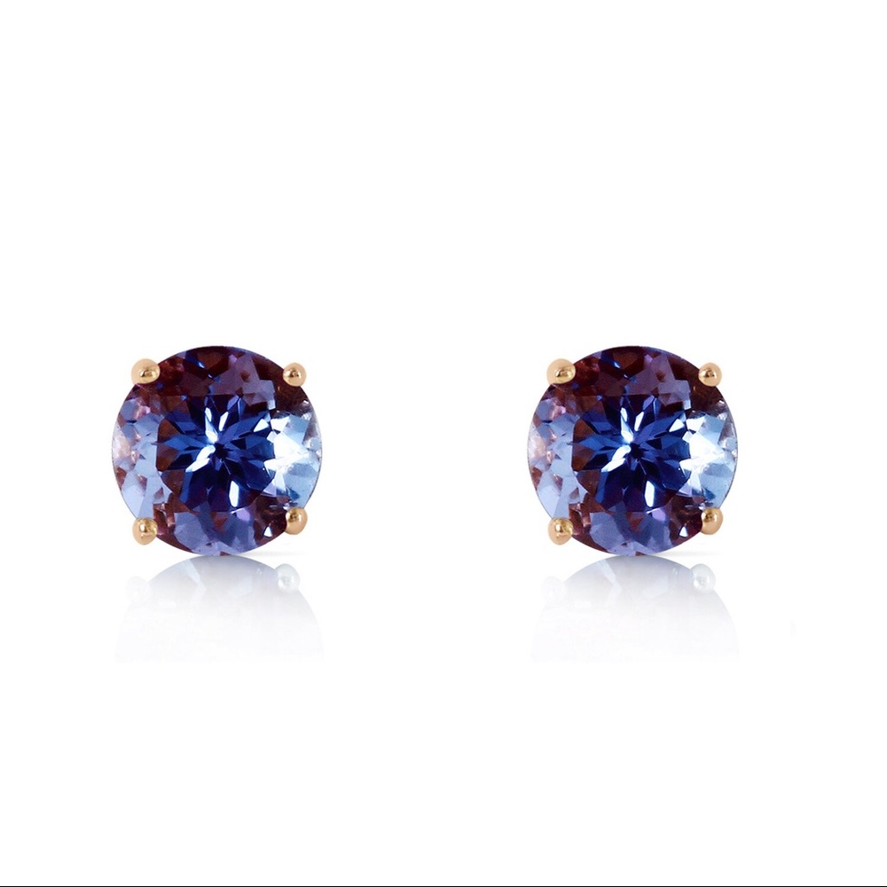 14K. SOLID GOLD STUD EARRINGS WITH TANZANITES - Picture 2 of 3